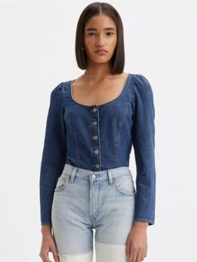 Levi's Denim Weston Denim Corset Style Cropped Long Sleeve Top XL